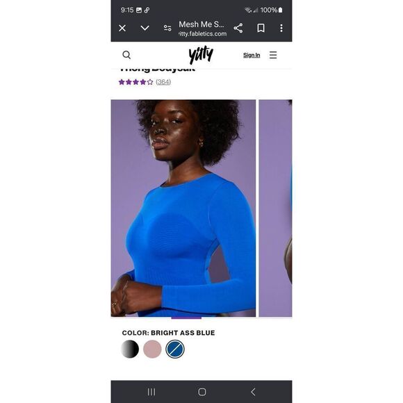 New Small Fabletic Yitty Bright As* Blue Mesh Me Smoothin Sleeved Thong Bodysuit - Picture 3 of 9